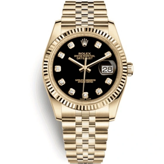 ساعت مچی زنانه  رولکس بند استیل دیت جاست طلایی رنگ صفحه مشکی ROLEX DATEJUST